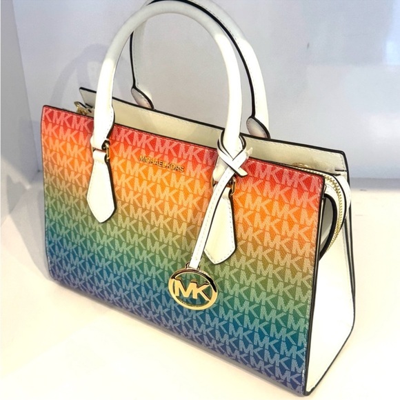 Michael Kors Sheila Medium Rainbow Signature Logo Satchel Bag Rainbow - Picture 7 of 10